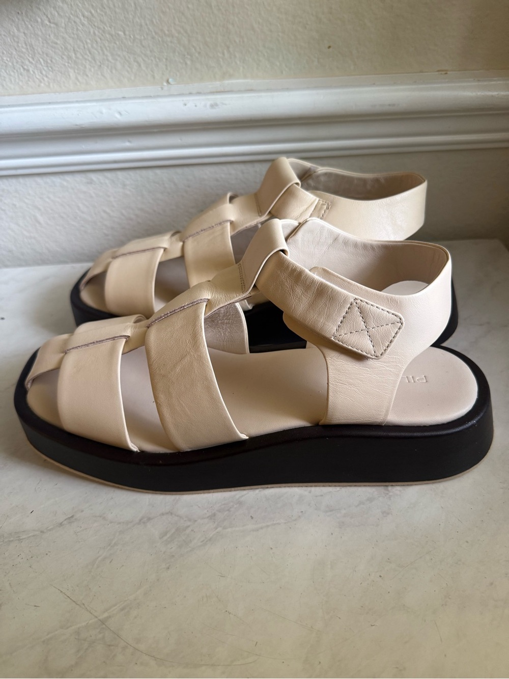 Pilcro Cream Leather Platform Strappy Fisherman Sandals